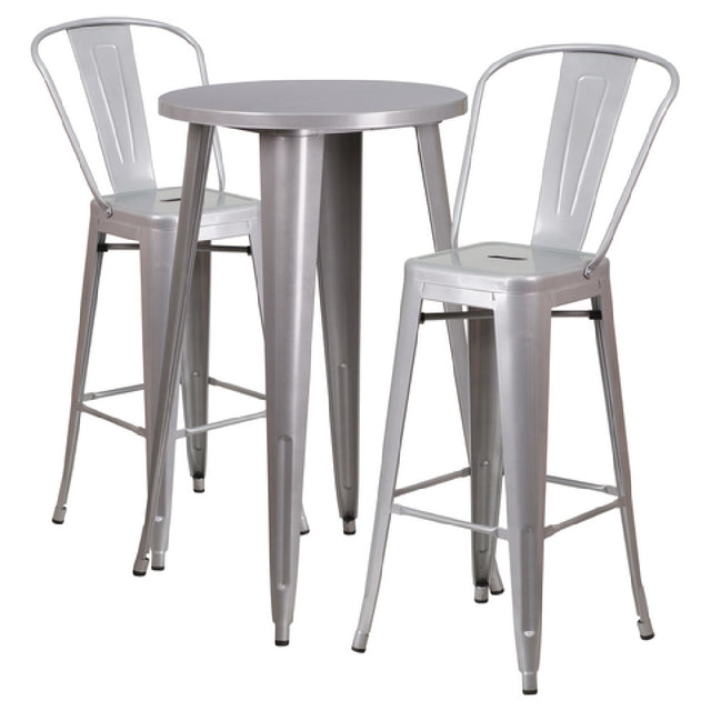 Flash Furniture CH-51080BH-2-30CAFE-SIL-GG Table And Bar Stool Set Includes (1) 24" Dia. X 41"H Table