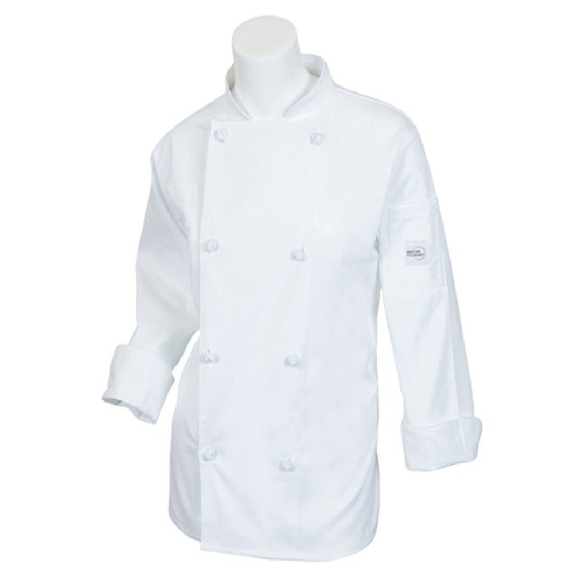 Mercer Culinary M61040WHXS Genesis Women's Chef Jacket (8) Cloth Knot Buttons Utility Shoulder Pocket