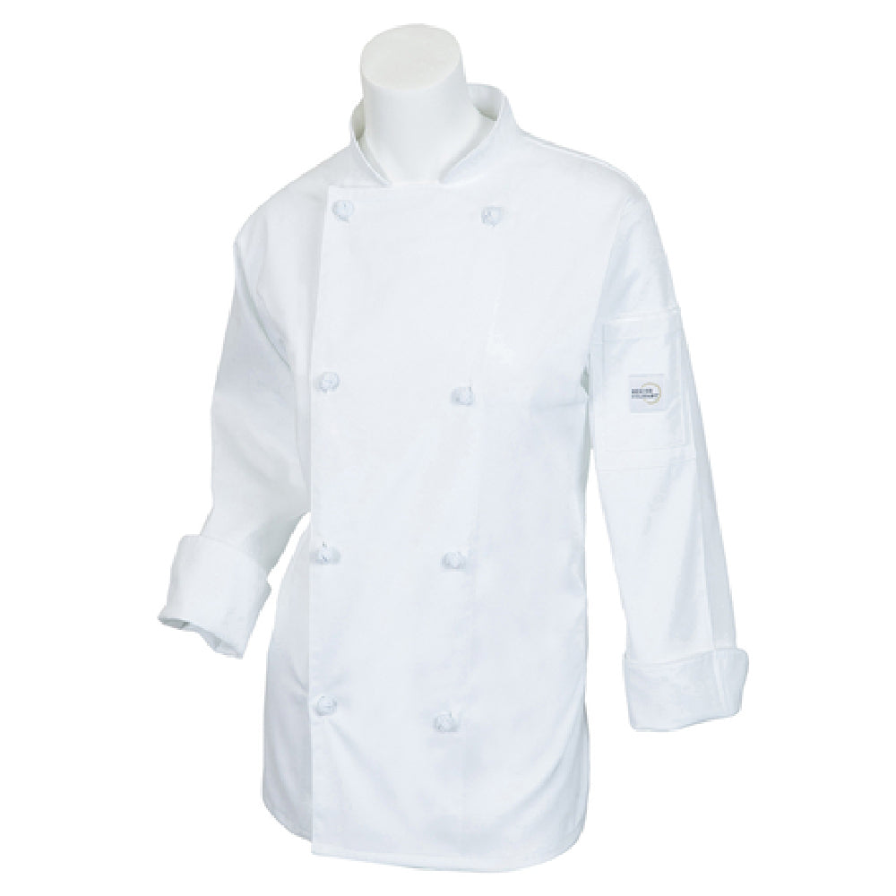 Mercer Culinary M61040WHXXS Genesis Women's Chef Jacket (8) Cloth Knot Buttons Utility Shoulder Pocket