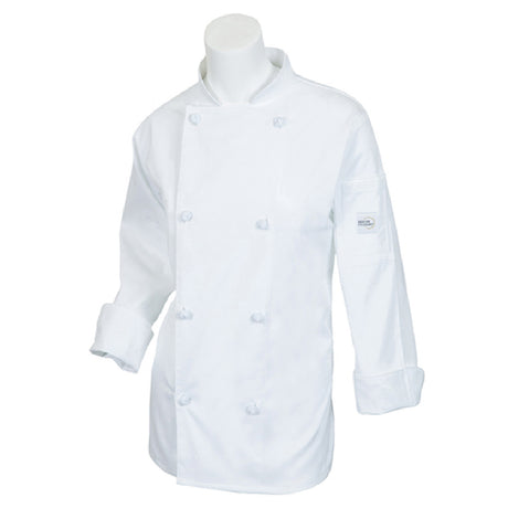 Mercer Culinary M61040WH2X Genesis Women's Chef Jacket (8) Cloth Knot Buttons Utility Shoulder Pocket