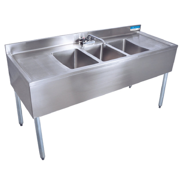 BK Resources UB4-18-372TS Slim-Line Underbar Sink Three Compartment 72”W X 18-1/4"D X 32-1/2"H Overall Size