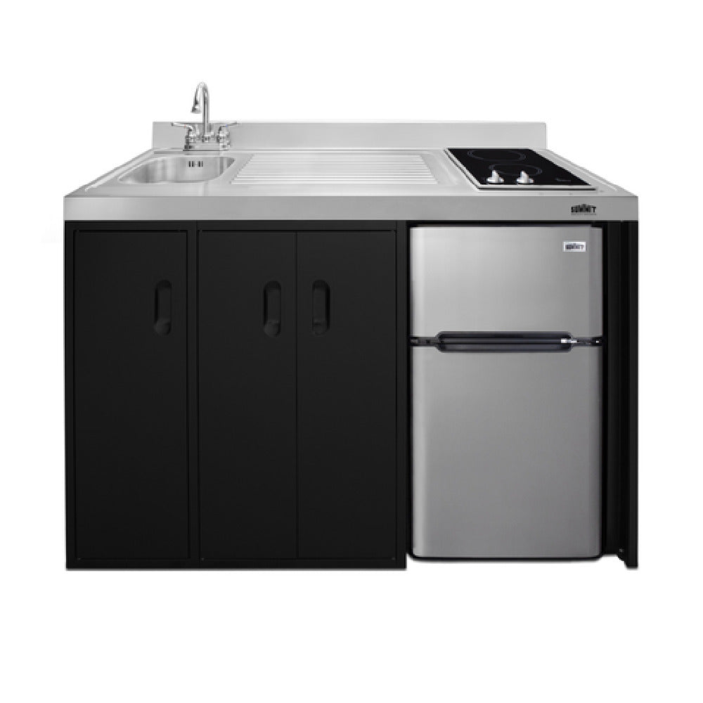 Summit CK54SINKL All-in-One Kitchenette 54"W X 23.75"D X 39.5"H One Piece Stainless Steel Top With Deep Drawn Sink