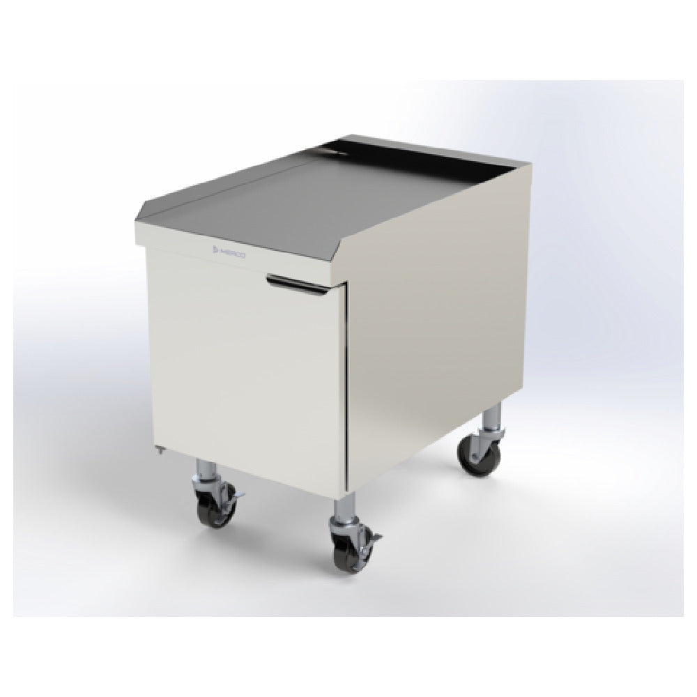 Merco CMC18 - Merco CrispyMax Cart For Single (MCG1027) Or Double (MCG1827) Lane CrispyMax (not Included). Single Left Swing Hinged Door With Magnetic Closure. One Removable Interior Shelf. Four Swivel Casters