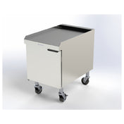 Merco CMC18 - Merco CrispyMax Cart For Single (MCG1027) Or Double (MCG1827) Lane CrispyMax (not Included). Single Left Swing Hinged Door With Magnetic Closure. One Removable Interior Shelf. Four Swivel Casters