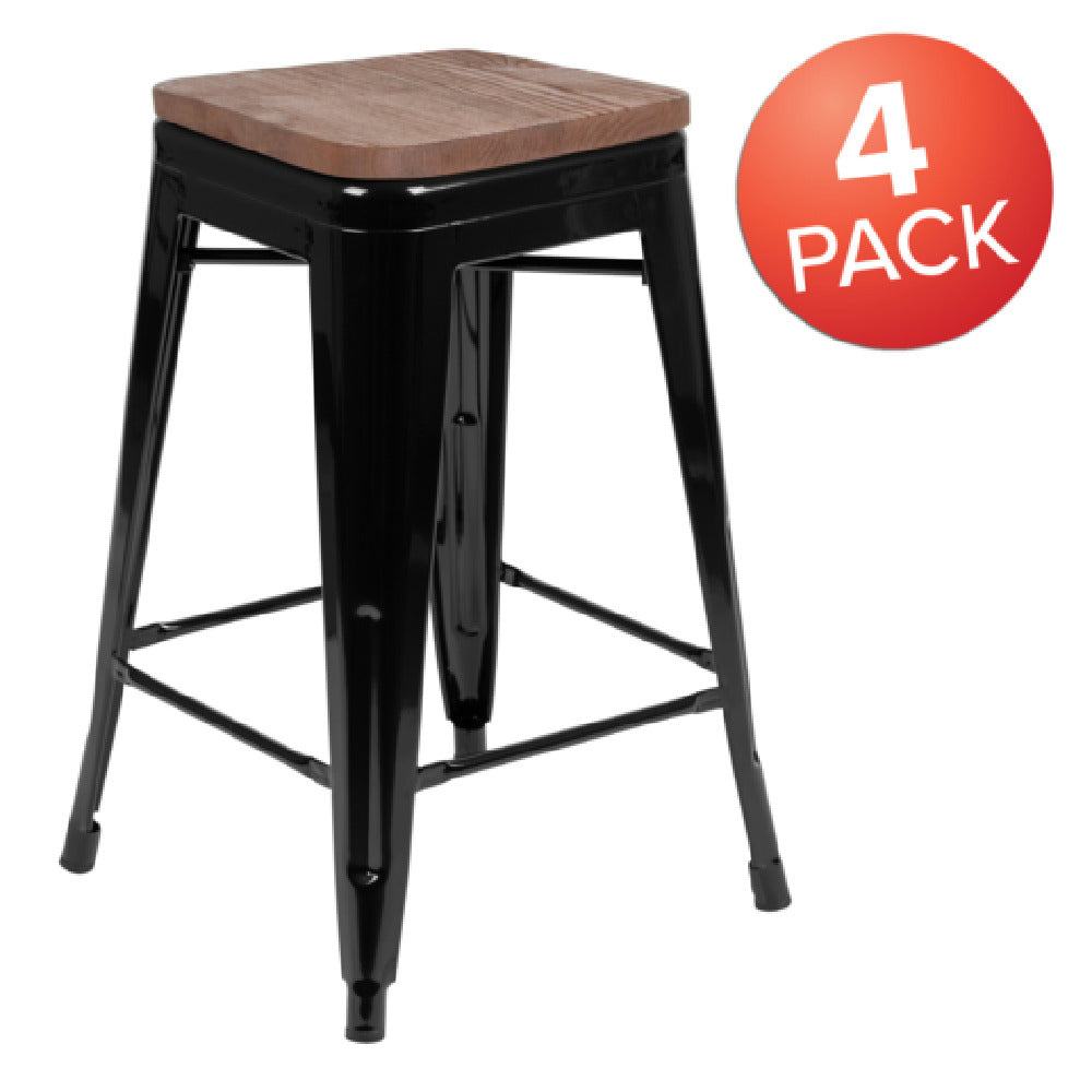 Flash Furniture 4-ET-31320W-24-BK-R-GG Cierra Indoor Bar Stool 440 Lb. Weight Capacity