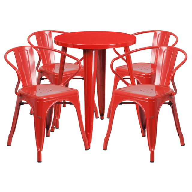 Flash Furniture CH-51080TH-4-18ARM-RED-GG Table And Chair Set Includes (1) 24" Dia. X 29"H Table