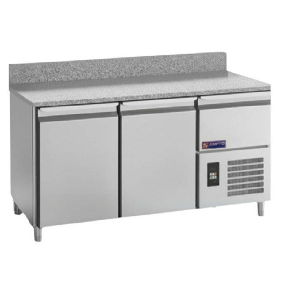 AMPTO MPP-2BS - AMPTO® Granite Pizza Prep Table, Refrigerated, Two-section Refrigerated And One-section Neutral Over Compressor