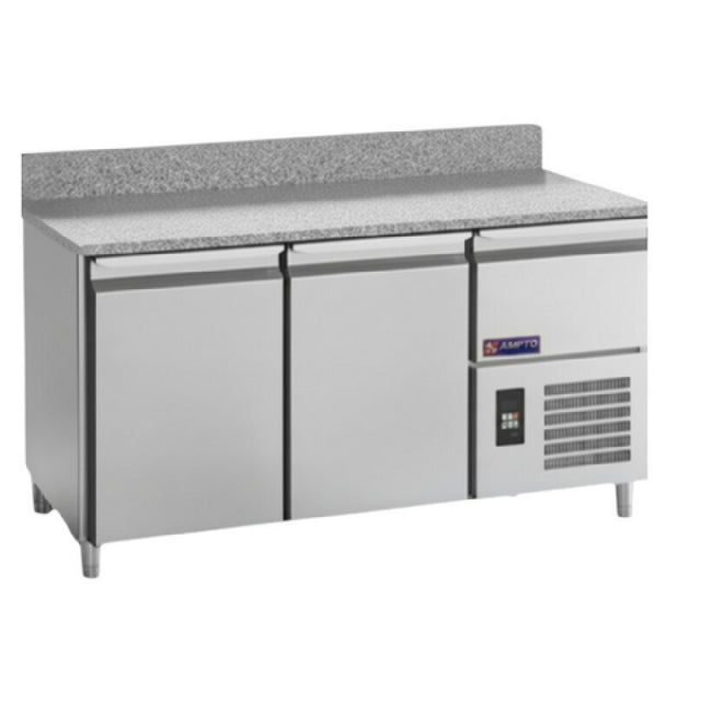 AMPTO MPP-2BS - AMPTO® Granite Pizza Prep Table, Refrigerated, Two-section Refrigerated And One-section Neutral Over Compressor