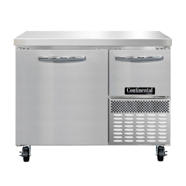 Continental Refrigerator FA43SN Freezer Base Shallow Depth Worktop Unit 43"W 300 Series Stainless Steel Flat Work Top