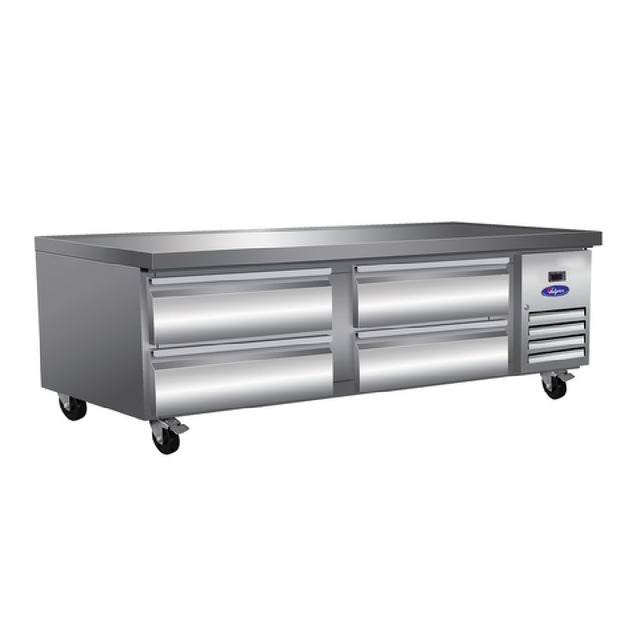 Valpro VPCB-74C - Refrigerated Chef Base With Marine Edge Top, 74″, (4) Full-extension Telescoping Cartridge Drawers With 6″ Pan Capacity (top And Bottom)