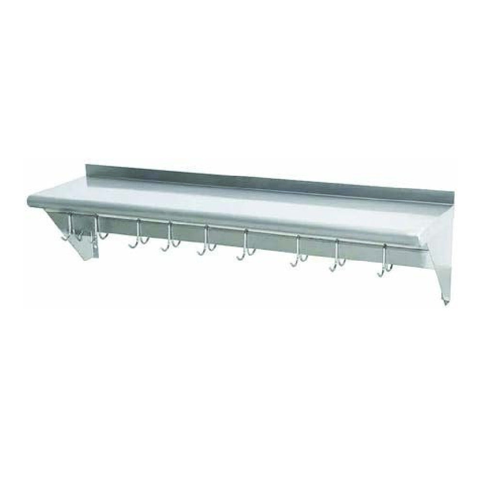 Hubert 29N-070 - CenPro Wall-Mounted Pot Rack With Shelf, 12" X 60", Stainless Steel