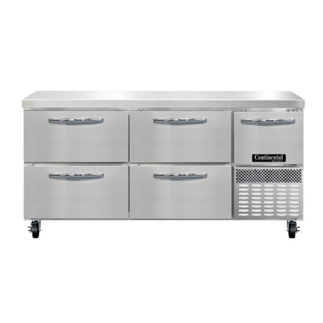 Continental Refrigerator RA68N-D Refrigerated Base Worktop Unit 68"W 300 Series Stainless Steel Flat Work Top