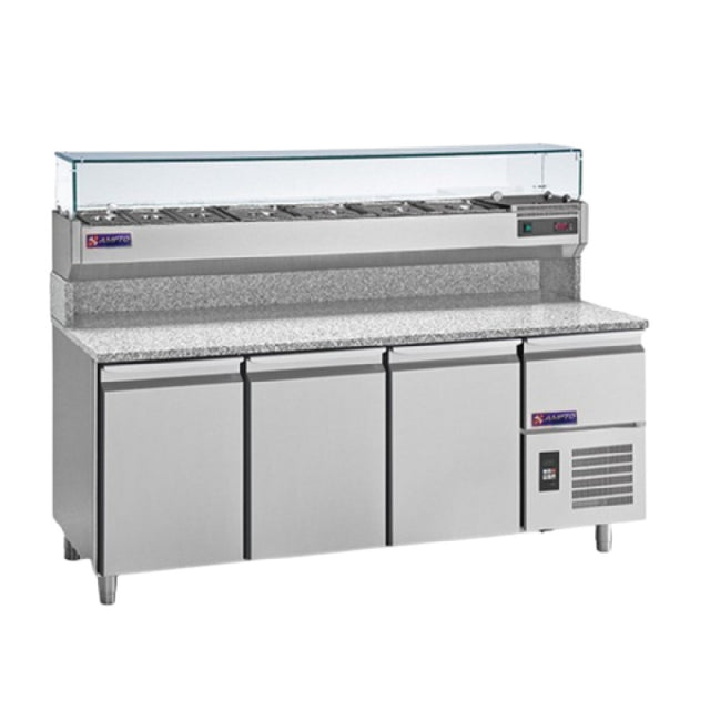 AMPTO MPP-3US AMPTO® Granite Pizza Prep Table Refrigerated Two-section Refrigerated And One-section Neutral Over Compressor