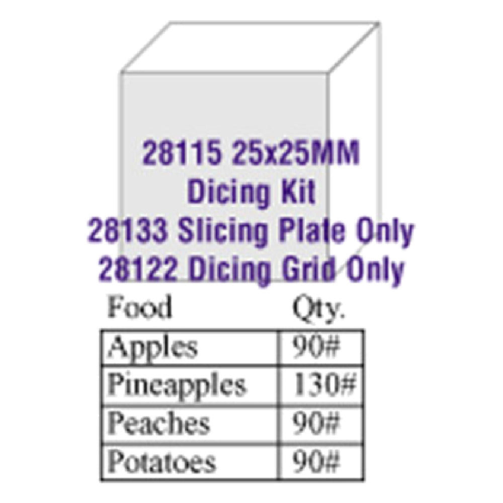 Robot Coupe 28115 Dicing Kit 25 X 25mm (1") Includes: Slicing Disc (28133) & Dicing Grid (28122)