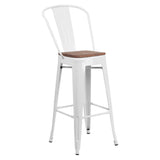 Flash Furniture CH-31320-30GB-WH-WD-GG Bar Stool 500 Lb. Weight Capacity Curved Back With Vertical Slat