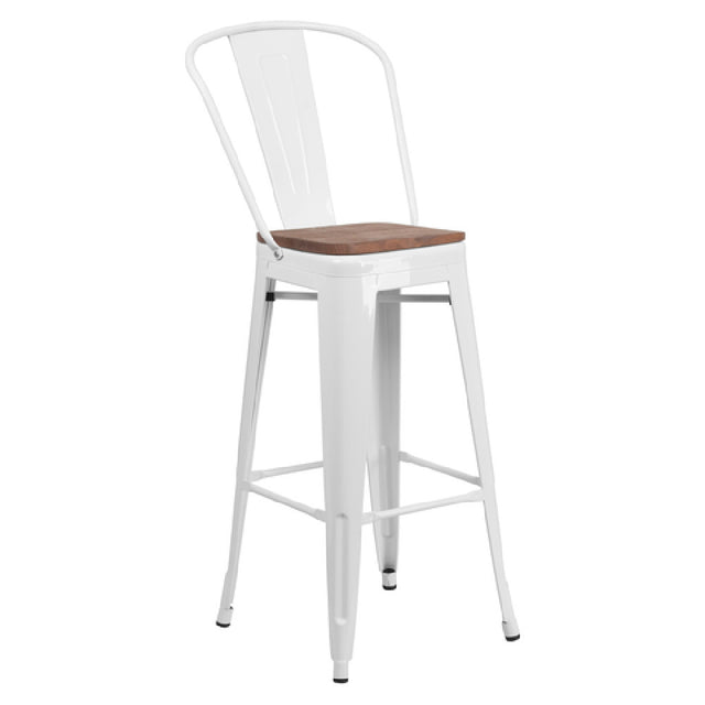 Flash Furniture CH-31320-30GB-WH-WD-GG Bar Stool 500 Lb. Weight Capacity Curved Back With Vertical Slat