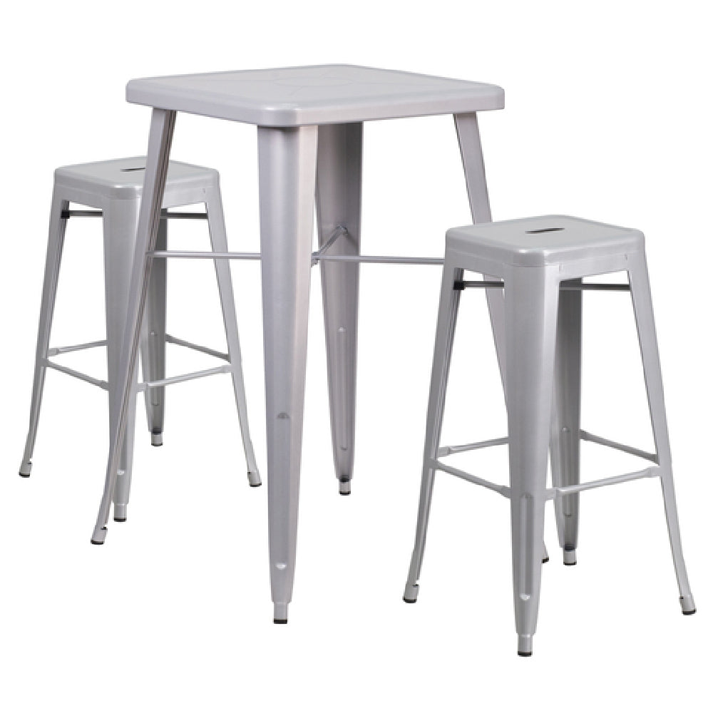 Flash Furniture CH-31330B-2-30SQ-SIL-GG Table And Bar Stool Set Includes (1) 27-3/4"W X 27-3/4"D X 40"H Table