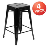 Flash Furniture 4-ET-31320-24-BK-R-GG Cierra Stacking Bar Stool Indoor 440 Lb. Weight Capacity