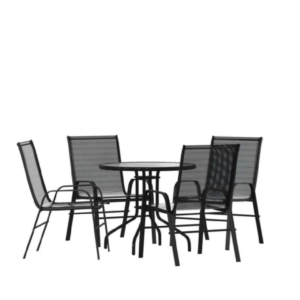 Flash Furniture TLH-0702303C-GG Brazos 5 Piece Outdoor Patio Dining Set 31.5" Round Tempered Glass Patio Table