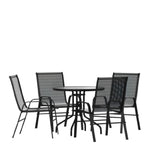 Flash Furniture TLH-0702303C-GG Brazos 5 Piece Outdoor Patio Dining Set 31.5" Round Tempered Glass Patio Table