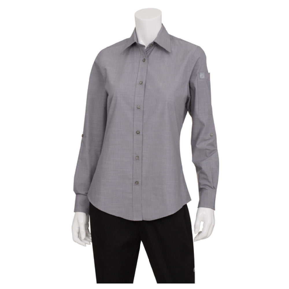 Chef Works SLWCH002GRY3XL Women's Chambray Dress Shirt Roll-up Long Sleeves With Button Tab