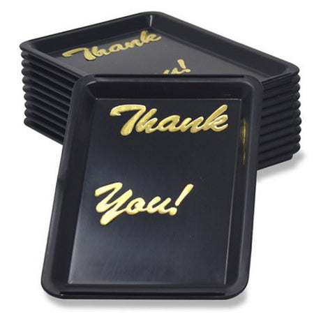 Spill-Stop 7212-3 Black 4-inch X 6-inch Tip Tray. Each Tray Has A Slot To Hold A Credit Card Vertically. Packed One Dozen Per Inner Box. Imprinted With "Thank You".”