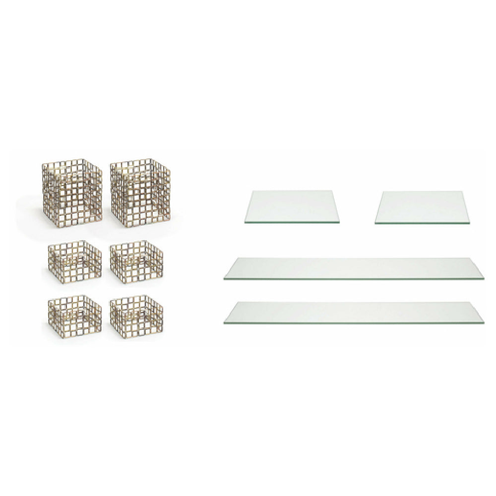 FOH BST040MUM28 Buffet Essentials Coppered Link Clear Glass On Coppered Includes Two BRI002GOI20 Coppered Link Risers Set Of 3