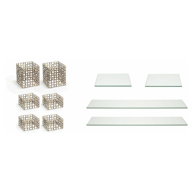 FOH BST040MUM28 Buffet Essentials Coppered Link Clear Glass On Coppered Includes Two BRI002GOI20 Coppered Link Risers Set Of 3