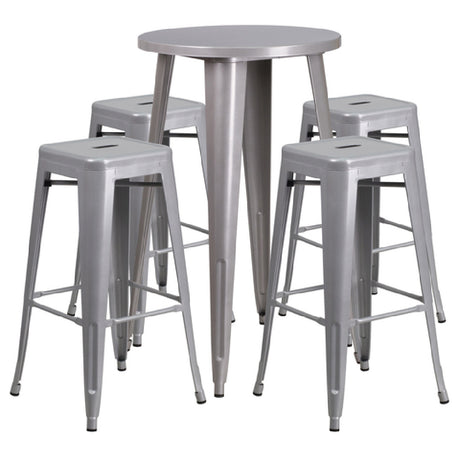 Flash Furniture CH-51080BH-4-30SQST-SIL-GG Table And Bar Stool Set Includes (1) 24" Dia. X 41"H Table