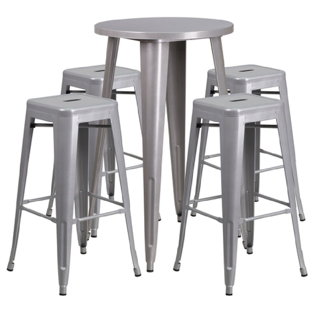 Flash Furniture CH-51080BH-4-30SQST-SIL-GG Table And Bar Stool Set Includes (1) 24" Dia. X 41"H Table