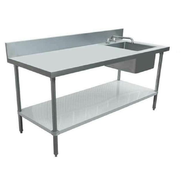 Omcan 43244 (43244) Work Table With Prep Sink 72"W X 30"D 18 Gauge 430 Stainless Steel Top & Backsplash