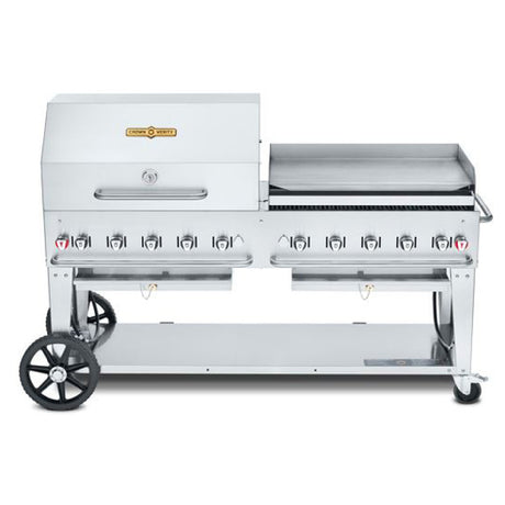 Crown Verity CV-MCB-72-SI50/100-RGP Mobile Outdoor Charbroiler LP Gas 70"x21" Grill Area