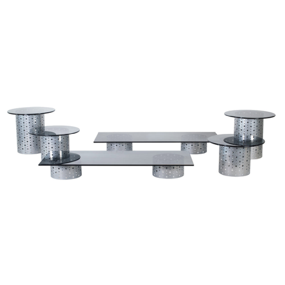 FOH BST009MUM28 Buffet Essentials Dots Smoke Glass On Silver Includes Two BRI004BCI20 Dots Risers Set Of 4 Silver