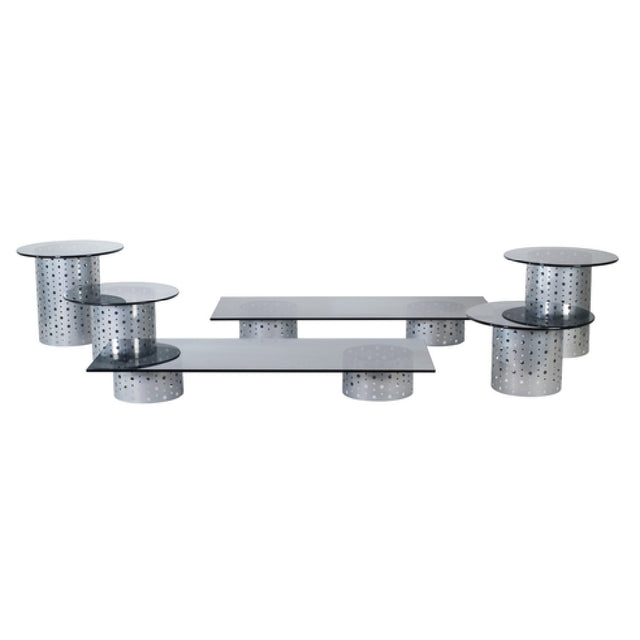 FOH BST009MUM28 Buffet Essentials Dots Smoke Glass On Silver Includes Two BRI004BCI20 Dots Risers Set Of 4 Silver