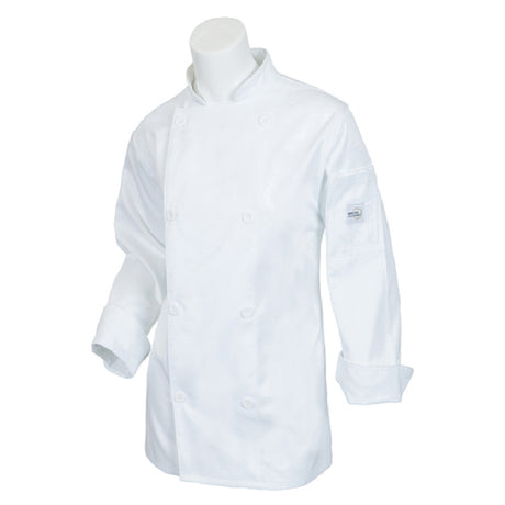 Mercer Culinary M61030WHXXS Genesis Women's Chef Jacket (8) Traditional Buttons Utility Shoulder Pocket