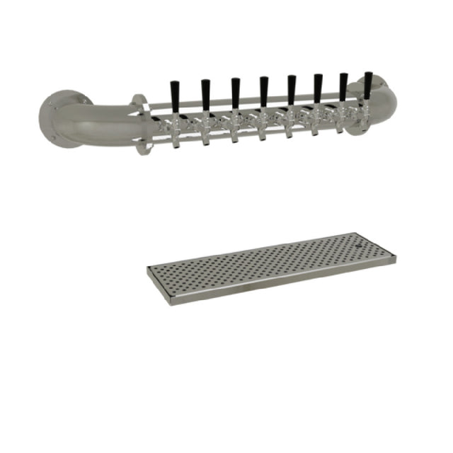 Glastender PW-8-MF Pipe Wall Draft Dispensing Tower Wall Mount (8) Stainless Steel Faucets (handles Not Included)