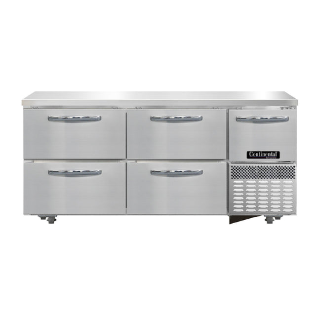 Continental Refrigerator RA68N-U-D Undercounter Refrigerated Base 68"W Stainless Steel Front & End Panels