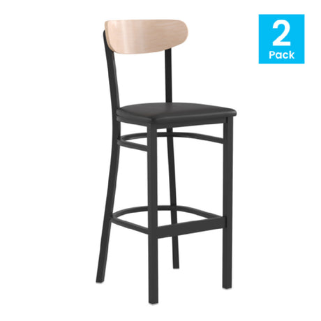 Flash Furniture 2-XU-DG6V6BV-NAT-GG Wright Bar Stool 500 Lb. Weight Capacity Black Vinyl Upholstered Seat