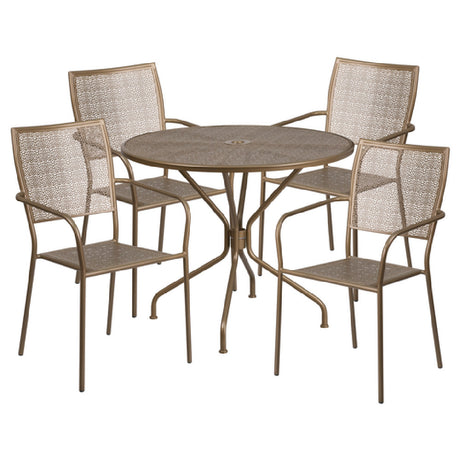 Flash Furniture CO-35RD-02CHR4-GD-GG Patio Table Set Includes (1) Table: 35-1/4" Dia. X 28-3/4"H