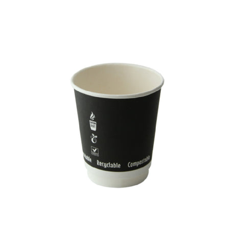 PacknWood 210GCDW8N - Black Double Wall Paper Cup Without Plastic, 8oz, 3.1" D X 3.6" H