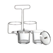 Alegacy Foodservice Products MJ6GR Condiment Jar (2) 6oz. Glass Units With Cover Chrome-plated Wire Rack With Top-loop Carrying Handle
