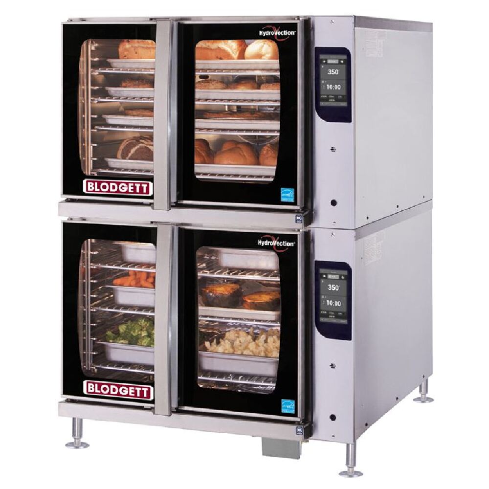 Blodgett (Middleby) HV-100EM - Double Hatchable Hydrovection Oven, Pan Capacity (10) 18” X 26” Bake Pans Or (20) 12 X 20” X 2-1/2” Steam Table Pans. Complete With 10 Stainless Steel Wire Shelves. One Touch Control - 7-inch Touchscreen Stores Up To 500 Recipes. Includes Rack Timing