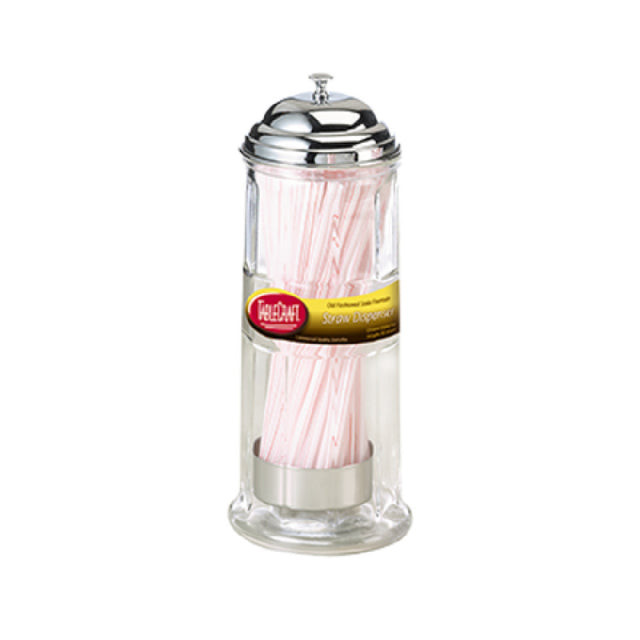 Tablecraft H714CH Straw Dispenser 4-3/8" X 4-3/8" X 11-1/8" Glass