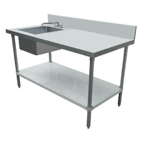 Omcan 43239 (43239) Work Table With Prep Sink 72"W X 30"D 18 Gauge 430 Stainless Steel Top & Backsplash