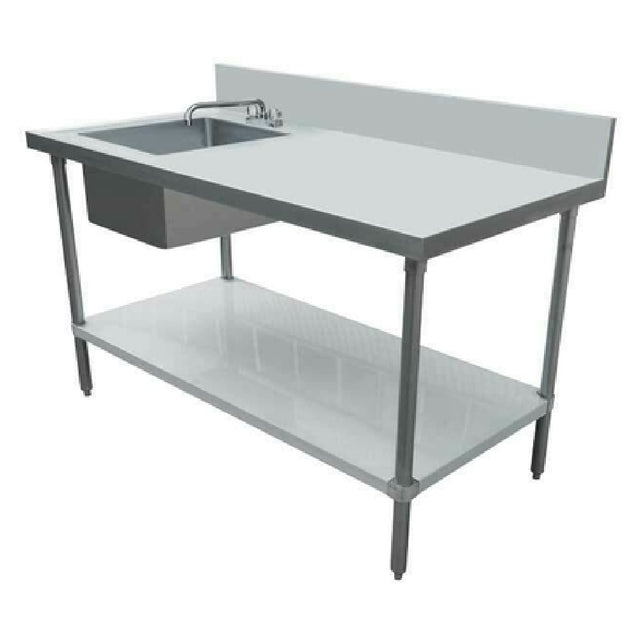 Omcan 43231 (43231) Work Table With Prep Sink 60"W X 30"D 18 Gauge 430 Stainless Steel Top & Backsplash