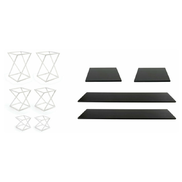FOH BST037MUM28 Buffet Essentials Twist Black Bamboo On White Includes Two BRI005WHI28 Twist Risers Set Of 3 White