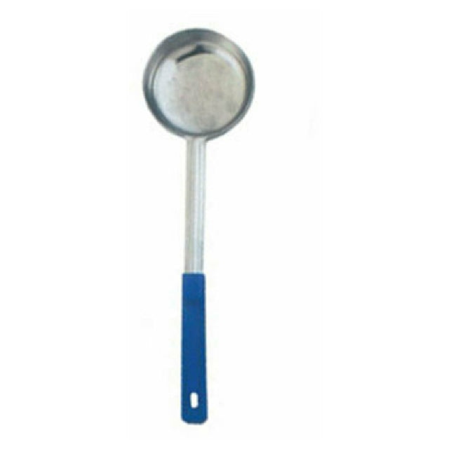 Omcan 80781 8 Oz. One-Piece Stainless Steel Solid Portion Control Spoon With Blue Handle