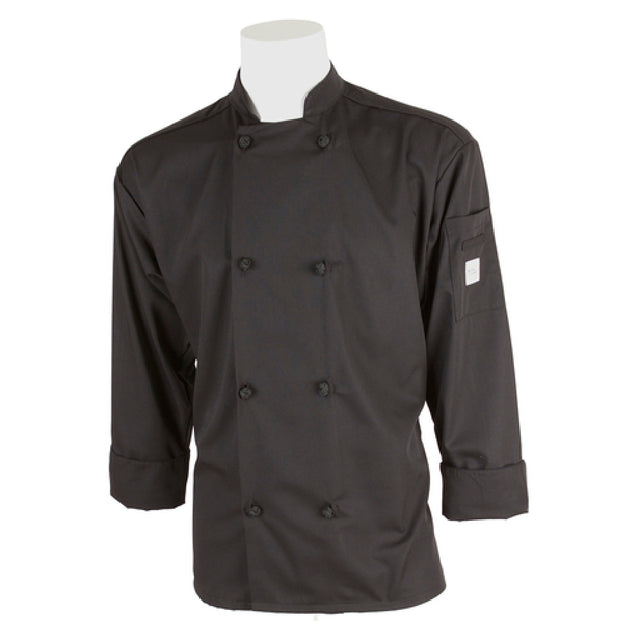 Mercer Culinary M60012BKM Millennia® Unisex Jacket (8) Cloth Knot Buttons Shoulder Pocket