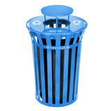 Alpine Industries ALP479-38-1-BLU Alpine Industries Outdoor Metal Slatted Trash Receptacle With Rain Bonnet Lid