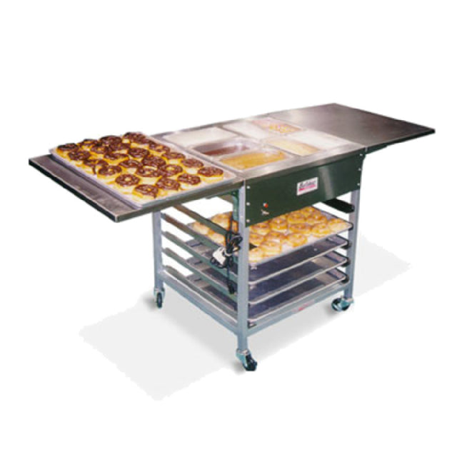 Belshaw 21754 (21754) Donut Finishing Center (3) 1/3-size Heated Icing Pans (4) 1/4-size Unheated Topping Pans